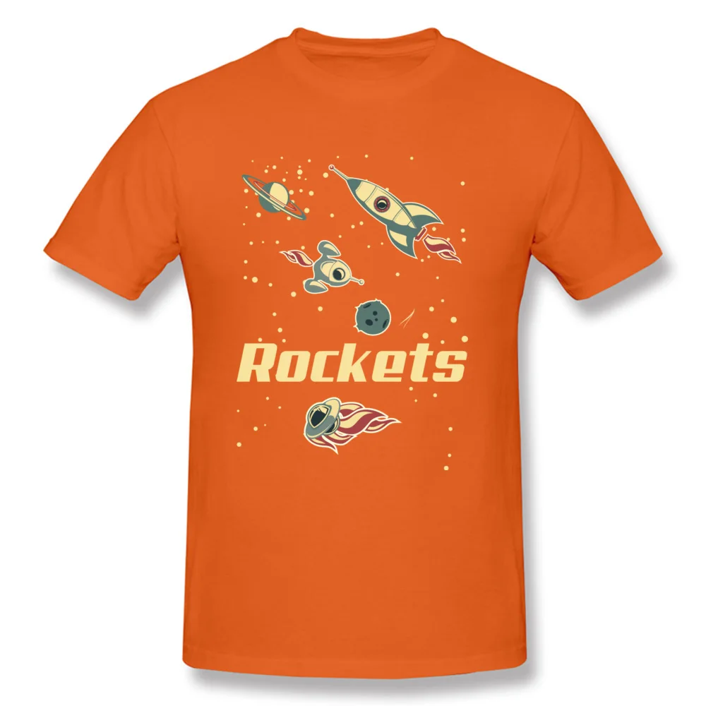 Rockets 100% Cotton Fabric T Shirt for Men Short Sleeve comfortable Tops & Tees Plain Summer Autumn O Neck Tops Shirts Custom Rockets orange