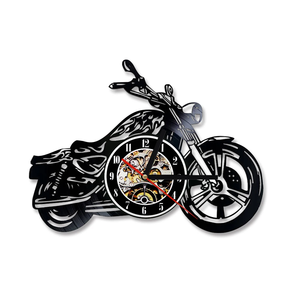 Günstig 3D Kreative Klassische Schallplatte Uhr Motorrad Fans Geschenk Hohl Motorrad Form Wand Kunst Motorrad Rider LED Uhr