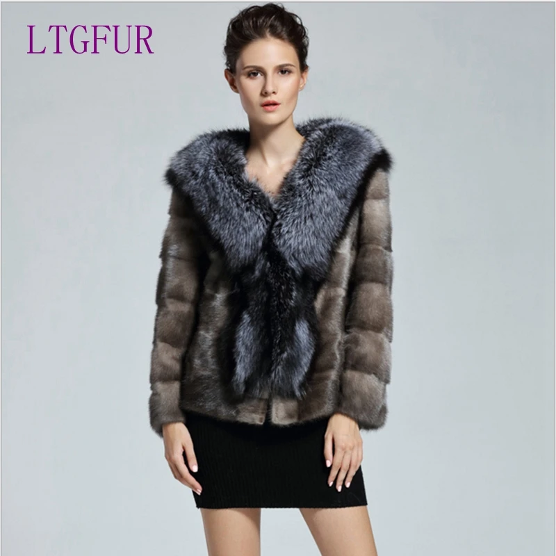 LTGFUR 2017real fur style fashion fur coat, Genuine Leather Mandarin