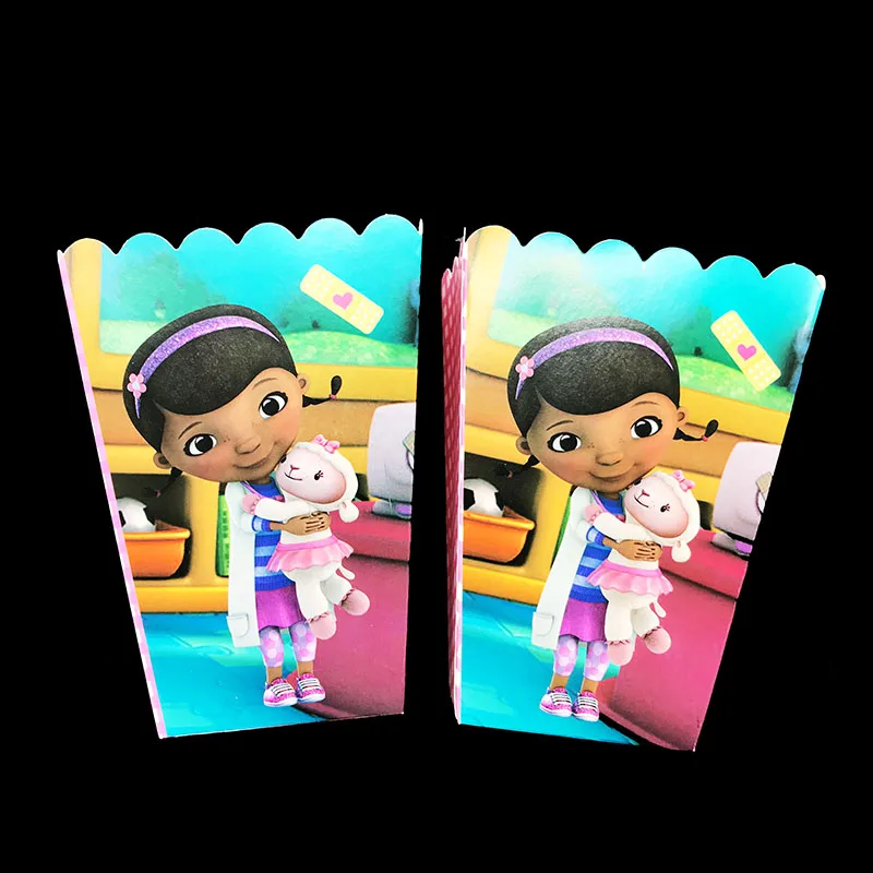 6 шт./лот Dottie McStuffins тема коробки для попкорна McStuffins День Рождения украшения Доктор McStuffins попкорн чехол