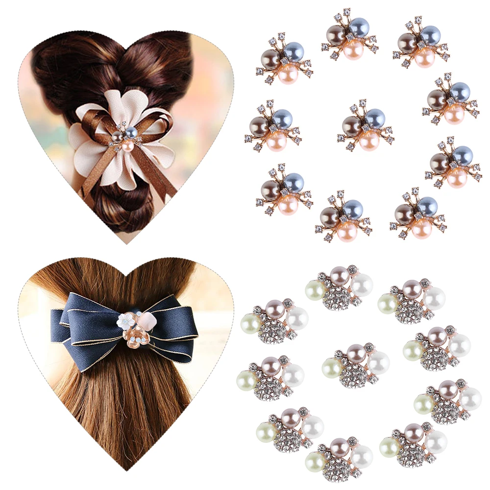

10pcs/set Flower Rhinestones Buttons Pearl button wedding decor Alloy Crystal Bow sewing button Garment Hair Accessories