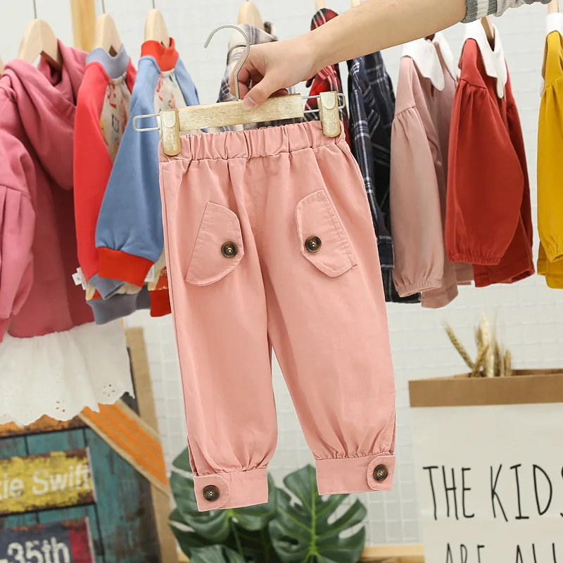 Модные однотонные штаны-шаровары для новорожденных мальчиков и девочек 0-3 лет, длинные брюки для малышей с карманами, детская одежда