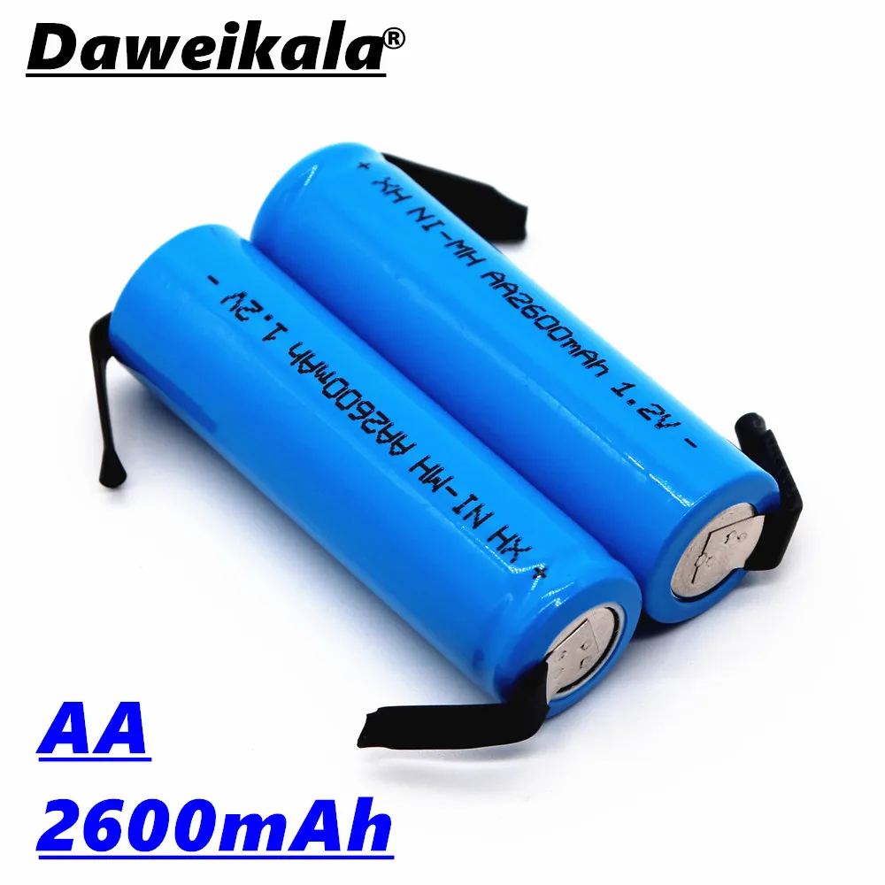 

Daweikala AA Rechargeable Battery 1.2V 2600mah NiMH Battery with Solder Pins for DIY Electric Razor Toothbrush Toys
