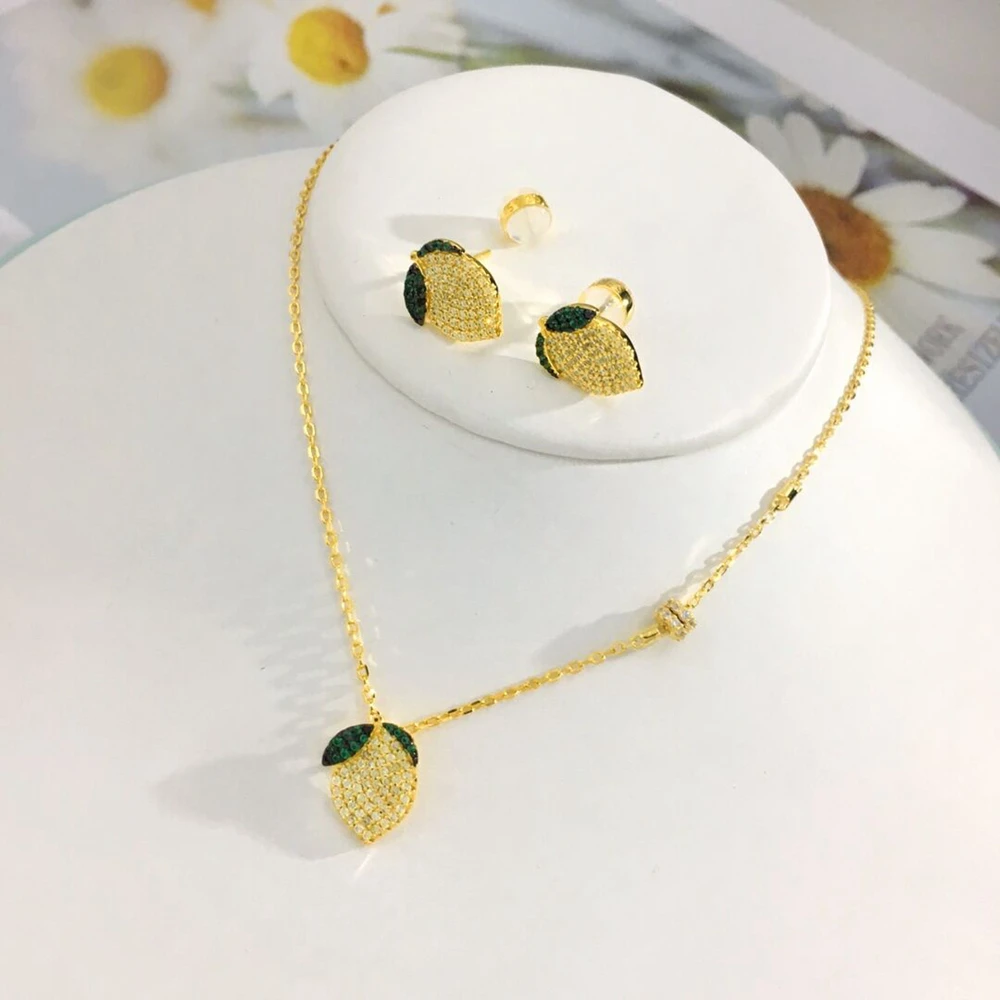 

Fashion Sweet Lemon Fruit Necklace&Earrings Set for women,925 Sterling Silver,RDJT00946