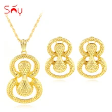 Солнечные ювелирные изделия Дубай ювелирных изделий комплекты украшений для женщин Подарки серьги подвеска ожерелье форма яйца Ювелирные наборы для свадьбы