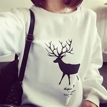 2016 Fashion Women Christmas Hoodies Sweatshirt Pullover Harajuku Reindeer Printed Pullover sudaderas mujer Plus Size