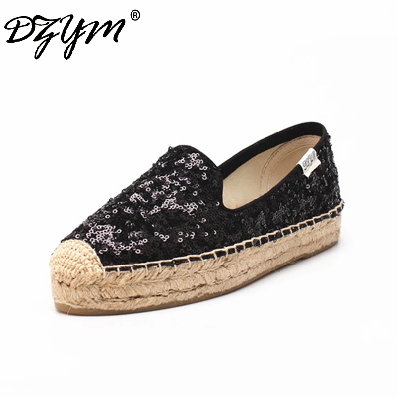 DZYM 2018 Spring New Arrival Sequined Cloth Espadrille Bling Women Platform Flats Linen Straw Fisherman Shoes Hemp Zapatos Mujer dzym 2018 new summer fashion canvas espadrilles women loafers hand made embroidery flats high quality linen hemp zapatos mujer