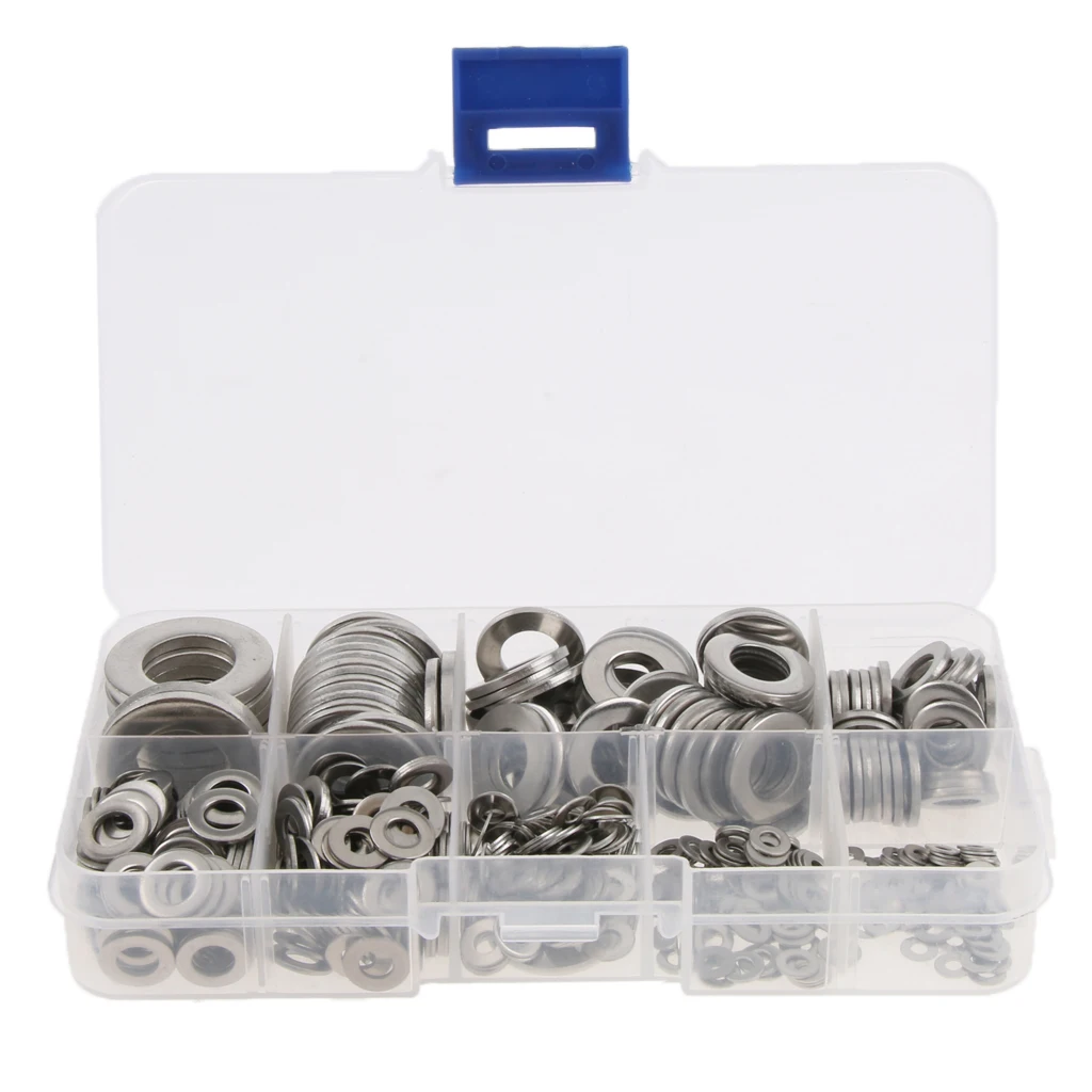 580pcs Stainless Steel Flat Washers Assortment Kit Set M2-M12