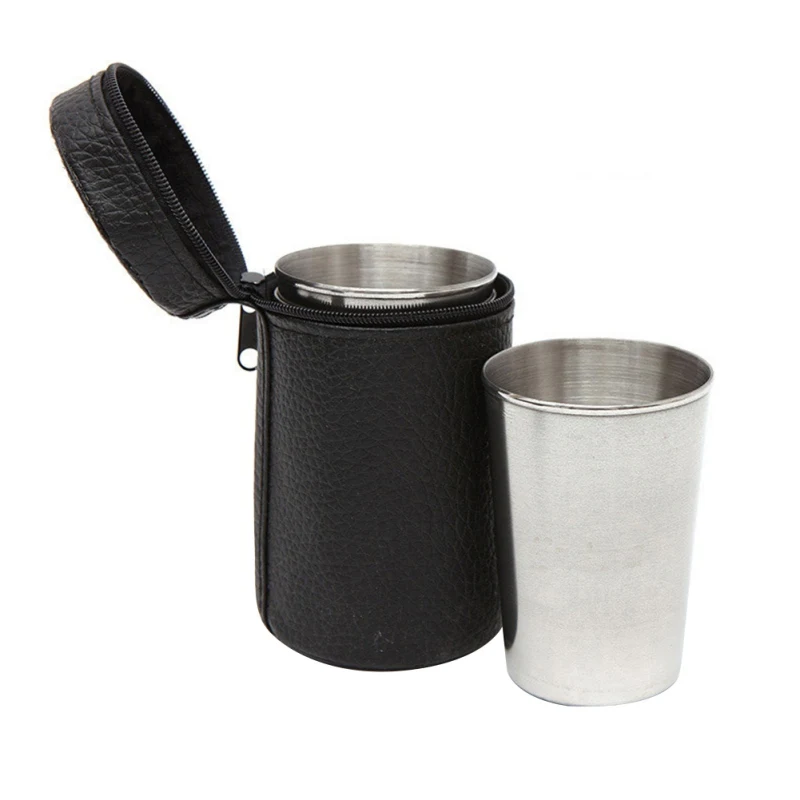 4pcs Stainless Steel Cover Cup Mug Camping Drinking Cup Coffee Tea Beer With Case Ideal for Camping Holiday Picnic hot selling - Color: 30ml