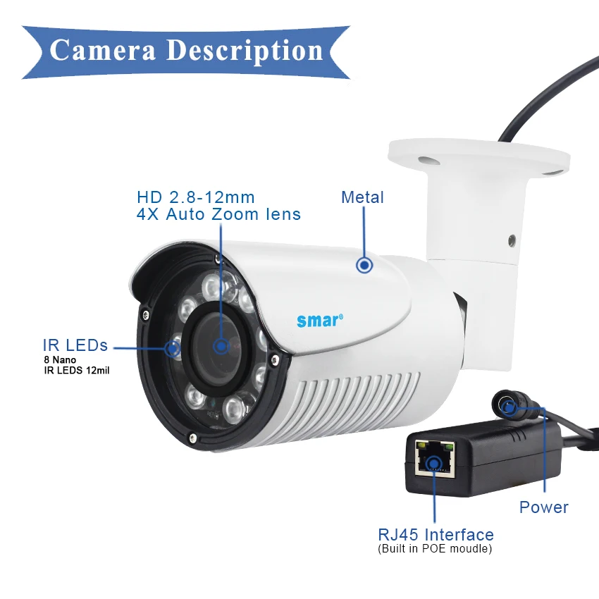 48 в POE H.265 IP камера 4MP авто зум 4X Моторизованный объектив 2 8 мм 12 HI3516D 1/3 ''OV4689