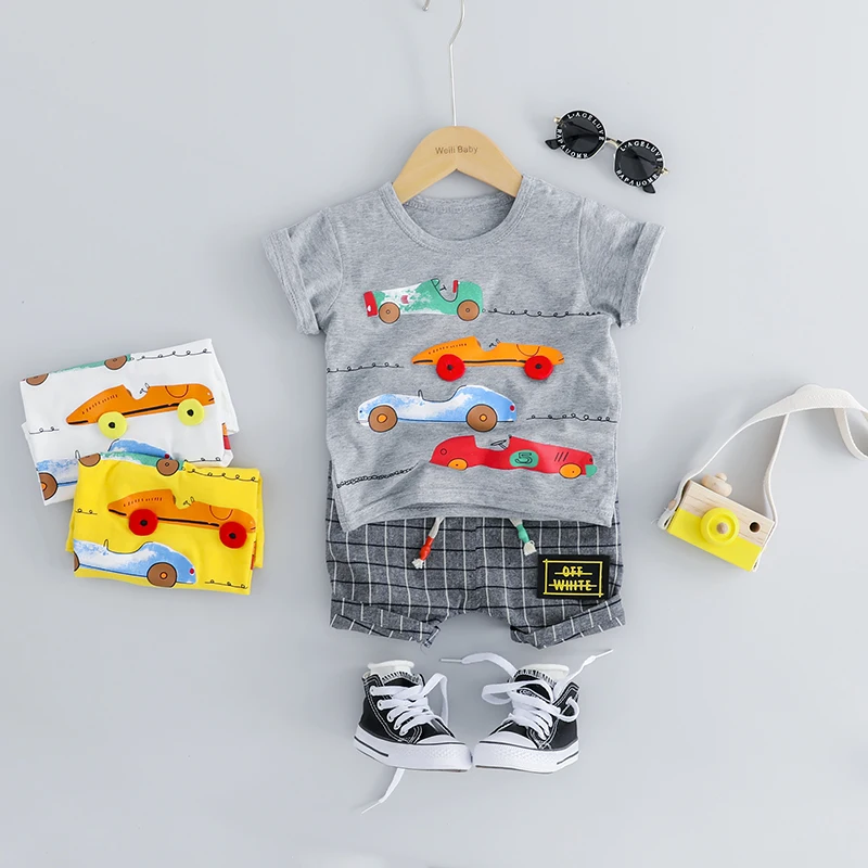 HYLKIDHUOSE/ г.; летние комплекты одежды для малышей; комплекты одежды для маленьких девочек и мальчиков; футболка с машинкой; шорты; Детский костюм