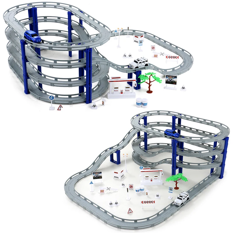 DIY multi-track Rail автомобильный Строительный блок Набор железнодорожных поездов, спиральный трек горки электрические автомобильные развивающие сборочные игрушки