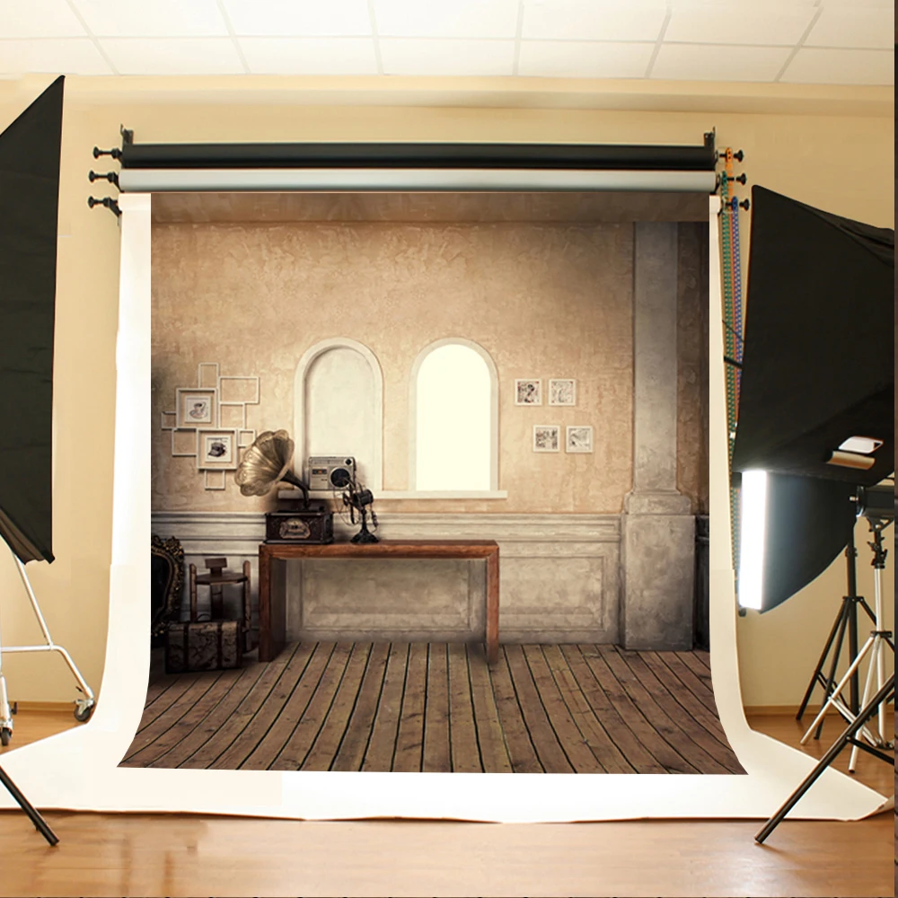 

Wedding Photography Backdrops Photo Frame Radio Party Photo Background Fan Brown Wood Floor Background for Photography Studio