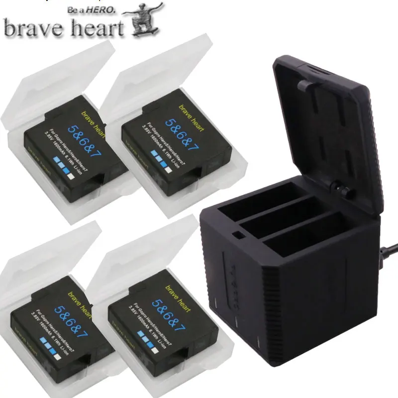 

Go Pro Hero 5 6 7 Battery+3 Battery Storage Type Charging Box Case Charger For Gopro Hero 6 5 Hero 7 Black Accessories