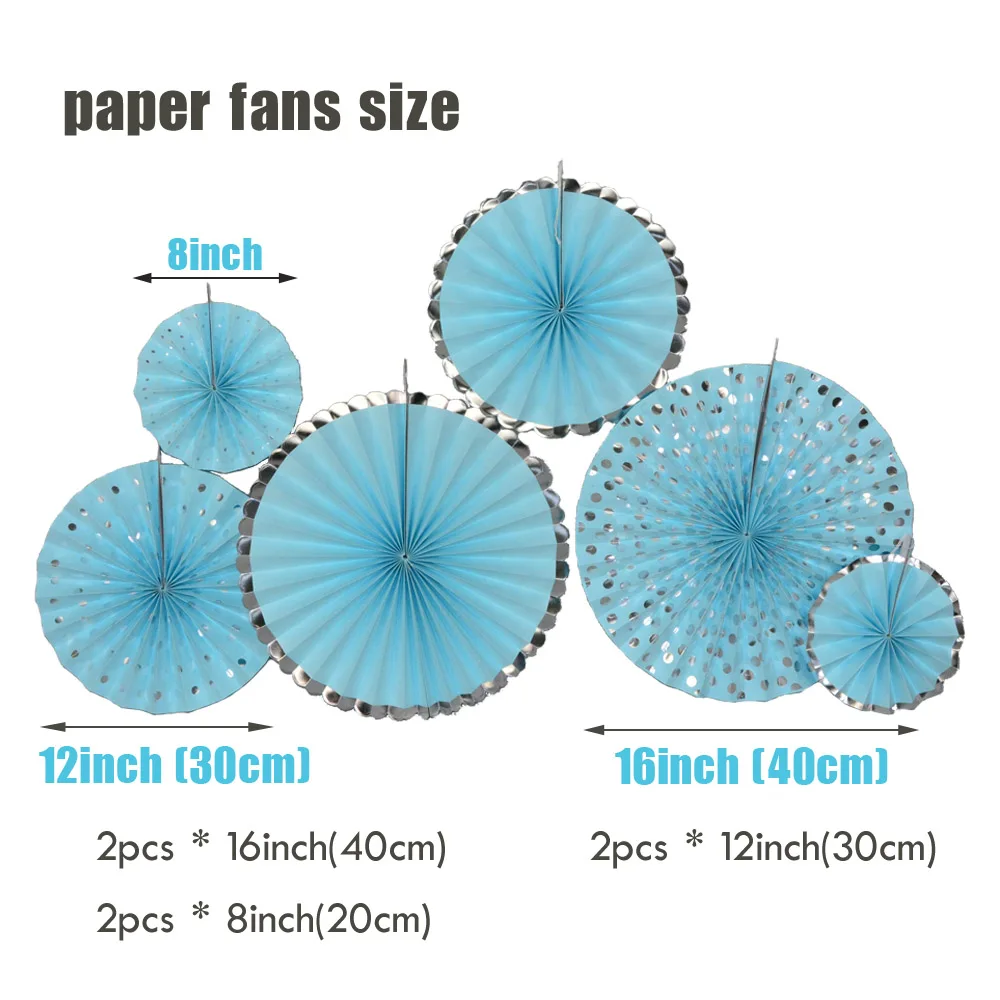 Новинка, 8 дюймов, 12 дюймов, 16 дюймов, смешанный размер, золотой, розовый/серебряный, голубой, набор, висячий бумажный веер для свадебной вечеринки, для Святого Причастия, декорация с крещением - Цвет: Silver Blue Set