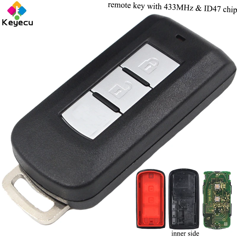 

KEYECU Replacement New Smart Remote Key - 2 Buttons & 433MHz Frequency & FSK ID47 Chip - FOB for Mitsubishi Lancer Outlander ASX