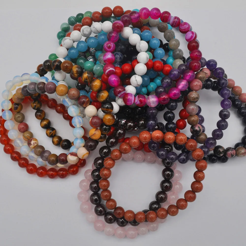 

8MM Mixed Stone Round Beads GEM Bracelet Bangle Stretch 10PCS Jewelry For Gift G572