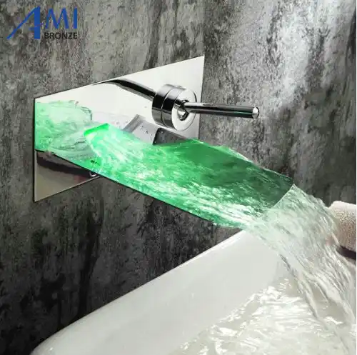 Waterpower Rgb Led Wall Mounted Waterfall Brass Faucet Bathroom