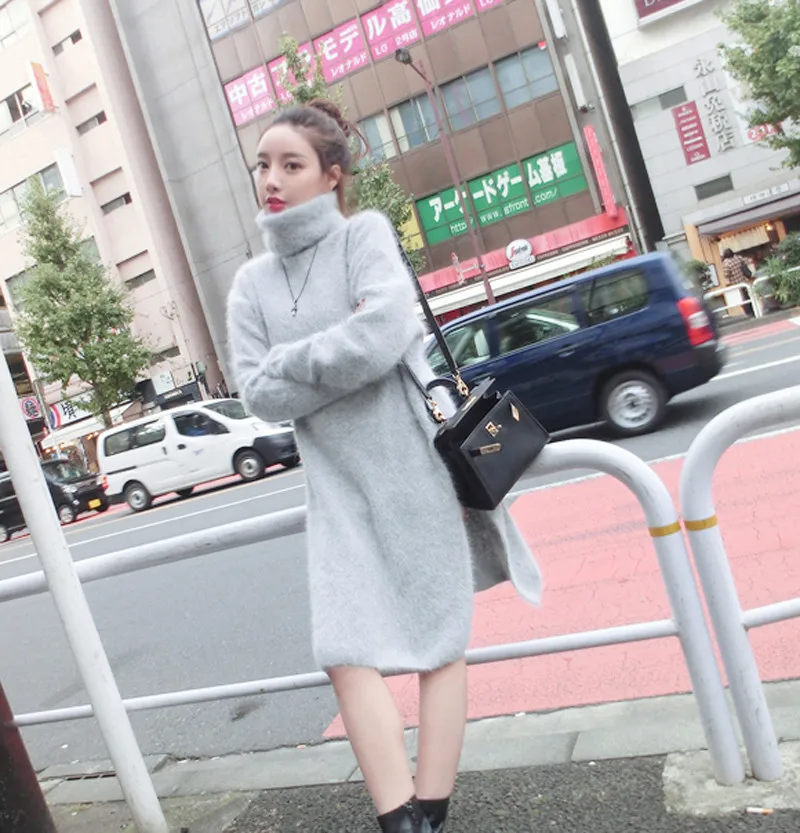 New genuine mink cashmere sweater women long pullovers free