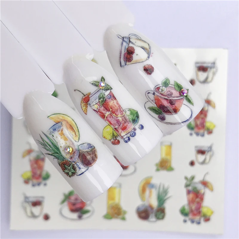 LCJ 1 шт. сладости мороженое летняя наклейка для ногтей смешанные красочные фрукты DIY водяные наклейки для ногтей художественные украшения Маникюрный Инструмент