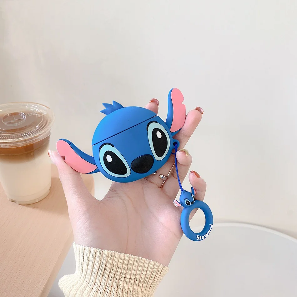 Чехол для AirPods с 3D милым мультяшным принтом Kawaii Animal, чехол для наушников Airpods 2/i10/i11TWS, Защитная крышка с кольцом на палец - Цвет: Blue