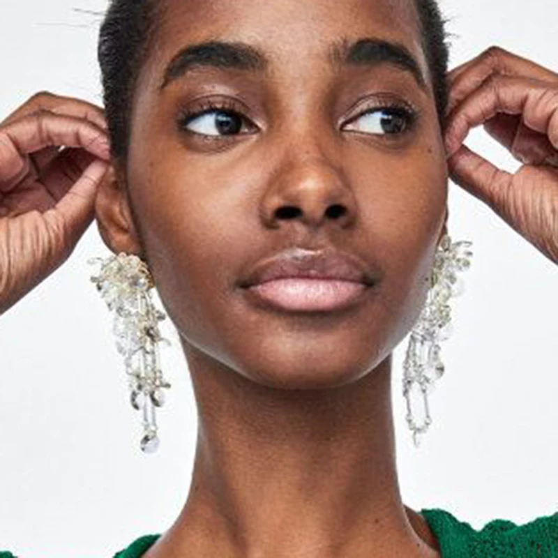 

Vedawas 6 Colors Long Tassel Earrings Fashion Handmade Statement Crystal Flower Dangle Drop Earrings for Women Jewelry xg1474
