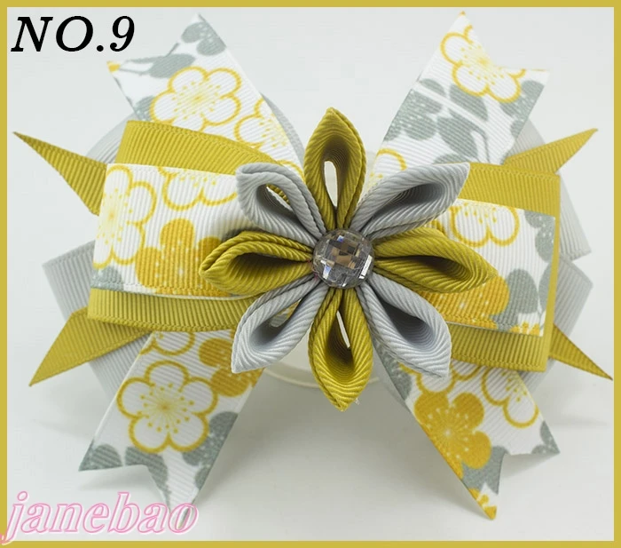 

free shipping 120pcs 4.5''kanzashi flower layered hair clip Girl hair accessories hair bows Bow clips for girls