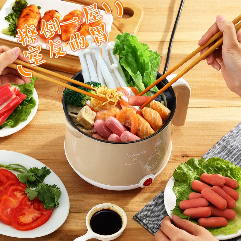 

Multifunction Electric Skillet Stainless Steel Hot pot noodles rice Cooker Steamed egg Soup pot MINI heating pan 1.8L