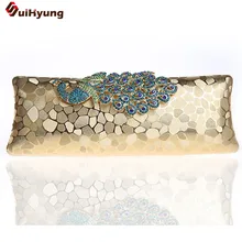 Free Shipping Women Hard Box Day Clutch Elegant DIY Diamond Peacock Handbag Purse Lady Party Evening Bag Shoulder Bag Handbag