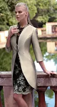 Elegante Mutter Kleid Mit Jacke Vestido De Madrinha Satin Gold Champagner Mutter Kleid Mantel Knielangen Formale Abendkleider