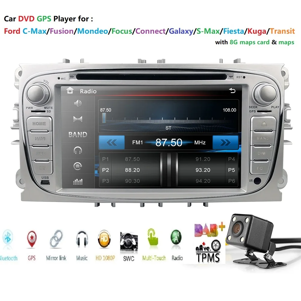 

2 Din Car DVD GPS for FordFocus S-MAX Mondeo C-MAX Galaxy Multimedia Player Stereo Audio Support RDS Bluetooth DAB SD CAM
