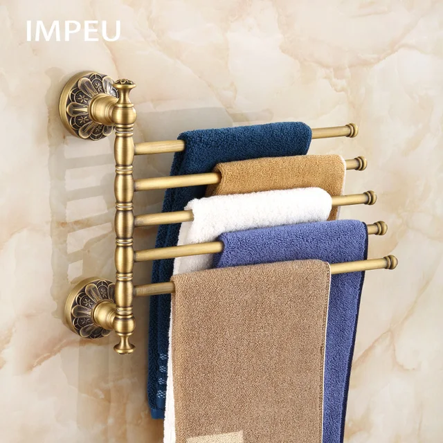 Bathroom Organizers Rustproof Swivel Towel Bar With Hooks Wall