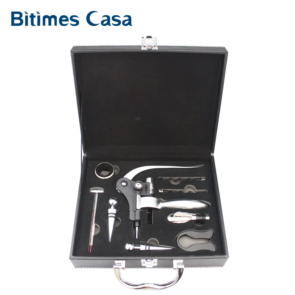 

Zinc Alloy Wine Opener Tools Kit Set With Pu Leather Box High quality Gift Packing Red Wine Related Gifts For Men Wine Aerator