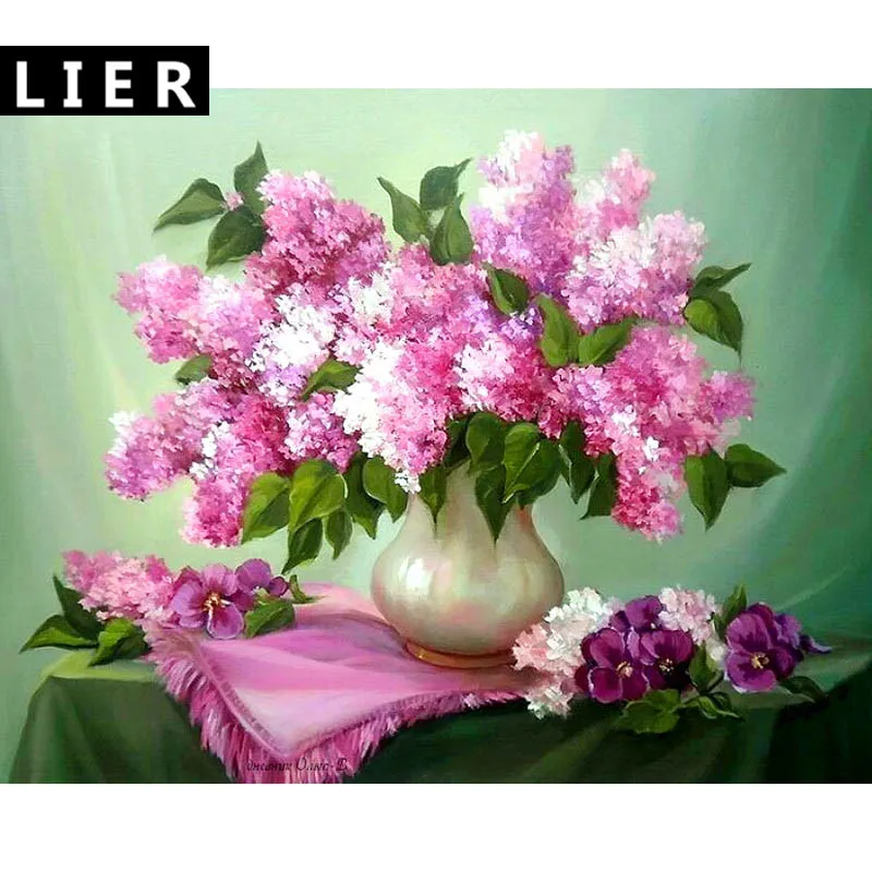 LIER DIY 5D Розовый Сиреневый цветок квадратная Алмазная картина вышивка крестиком