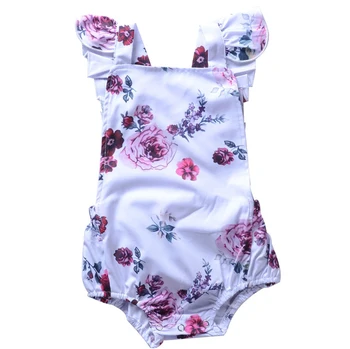 

Infant Baby Girls Romper Flare Sleeveless Ruched Suspender Floral Print Jumpsuit Bebe Girls Clothes