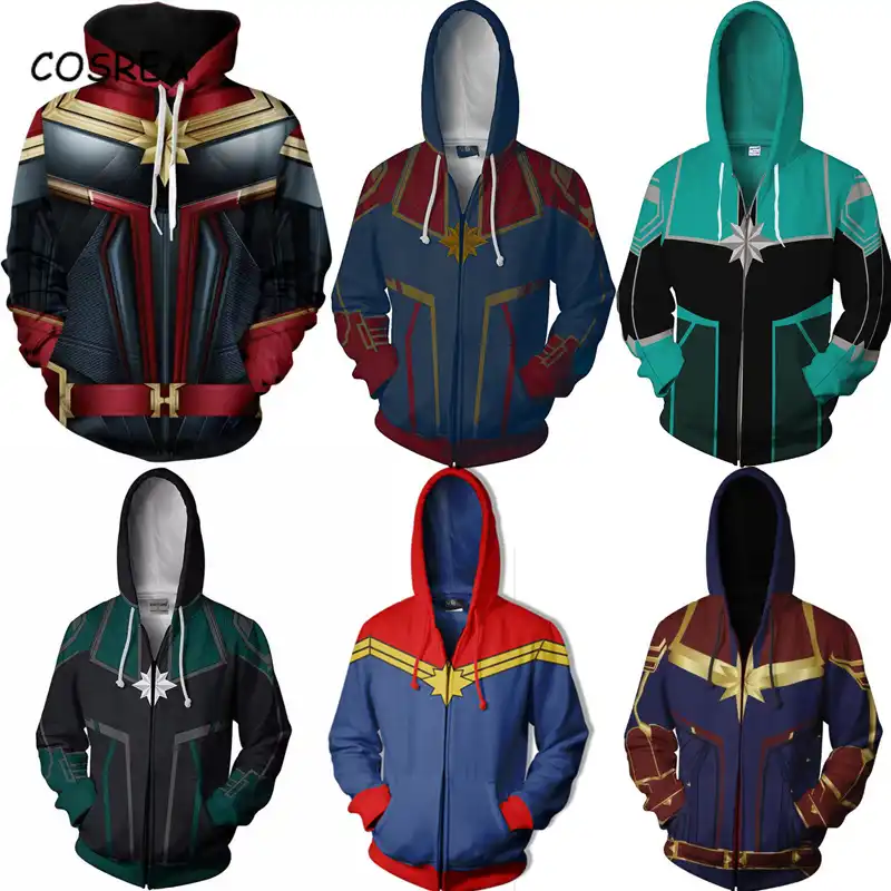 Cosplay Captain Marvel Hoodie Sweatshirts 1 Pcs Sweater Sport Zipper Jackets