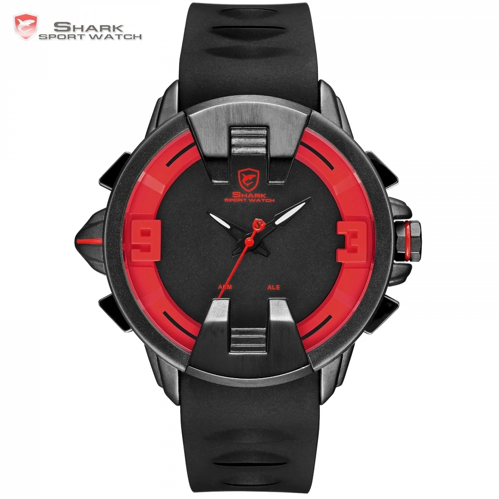 

Wobbegong SHARK Sport Watch Creative Red LED Alarm Dual Movement Digital Analog Silicone Strap Quartz Geek Men Wristwatch /SH558