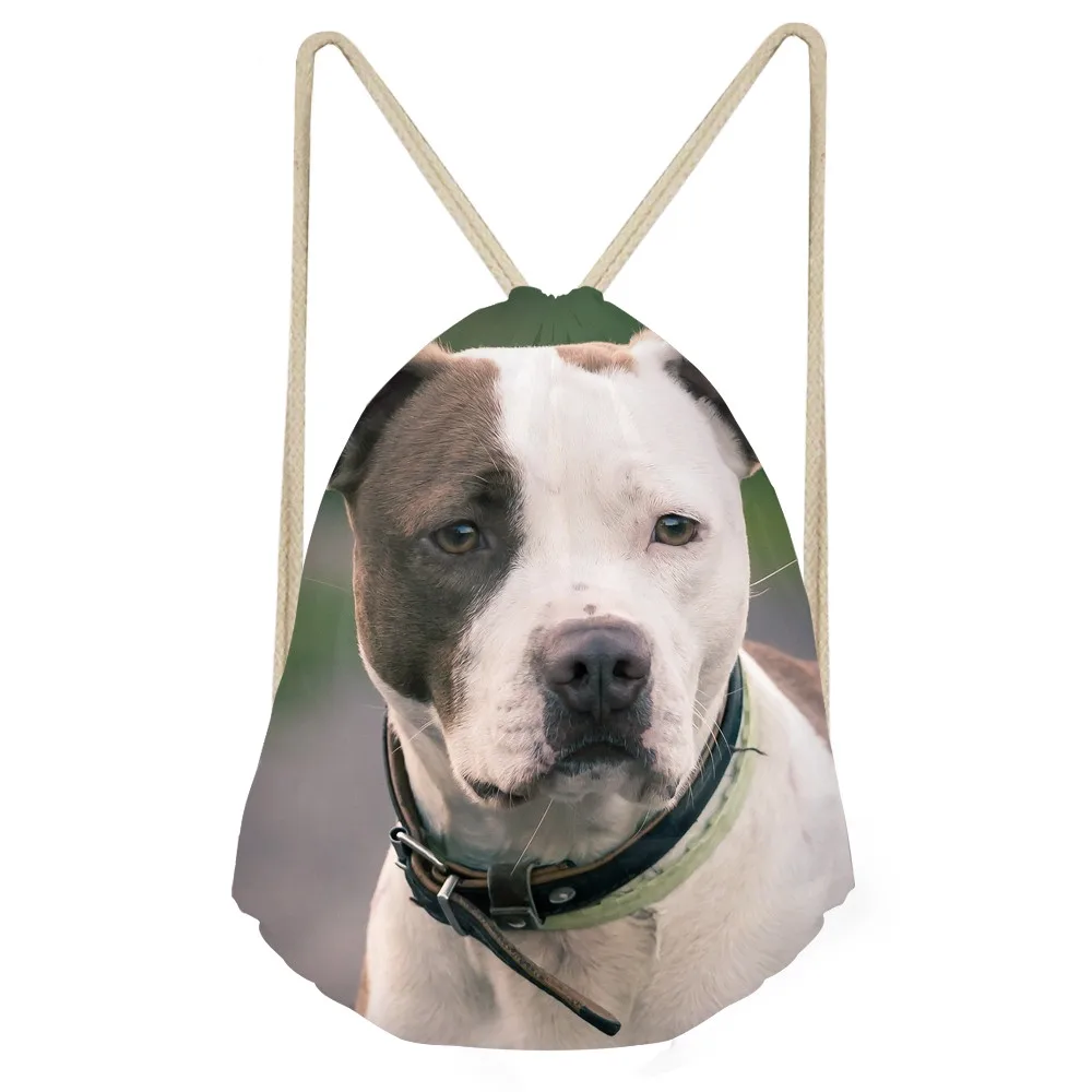 Funny 3D Bull Terrier Dog Print Women Men Drawstrings Bags Travel Storage Bags for Teen Boys