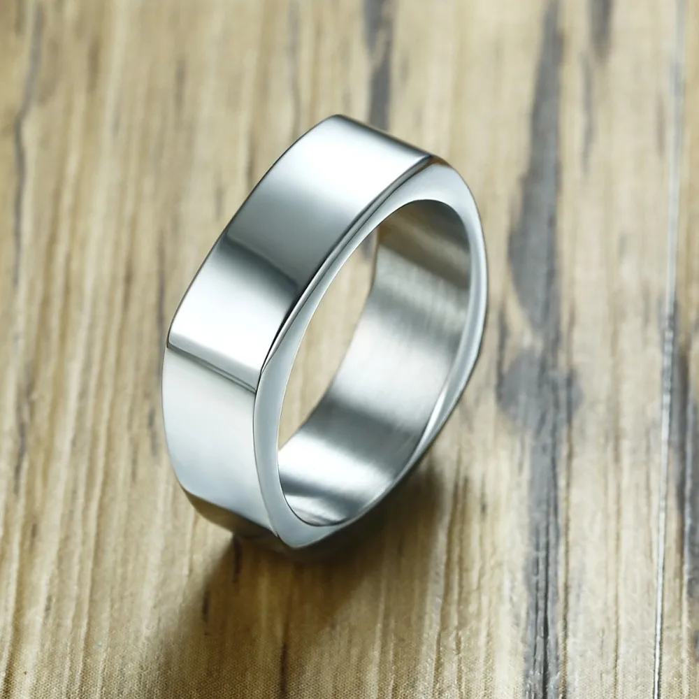 Silver Tone 7mm Mens Square Wedding Band Stainless Steel