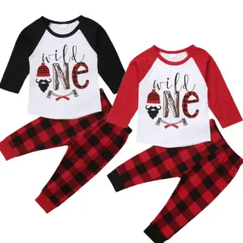 

2Pc Newborn Kid Baby Boys Clothes Sets Letter Tops Shirts Long Plaid Pants 2pcs Cotton Outfit Clothing Boys 6M-5T