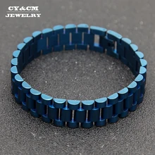 CY& CM 15 мм мужской браслет из нержавеющей стали в стиле хип-хоп 24 k золотые серебряные часы браслет ссылка Мода Панк ювелирные изделия 22 см