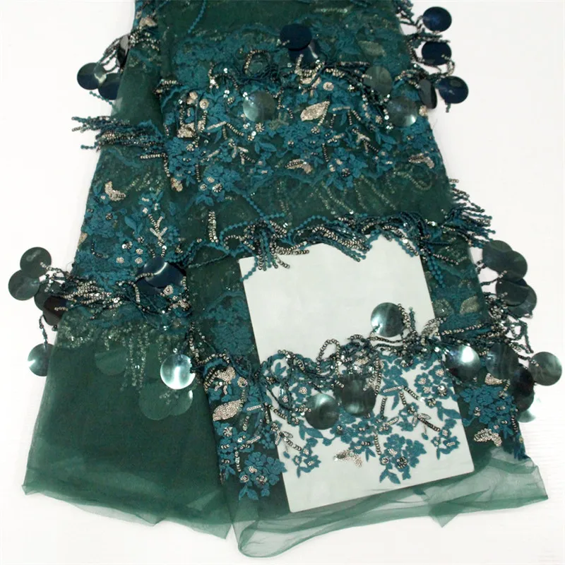 

Large Sequin African Fabric High Quality French Lace Green Latest Embroidered Wedding Tulle Lace Fabric for Wedding Party X1440