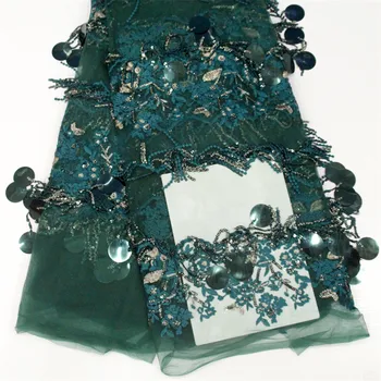 

Large Sequin African Fabric High Quality French Lace Green Latest Embroidered Wedding Tulle Lace Fabric for Wedding Party X1440