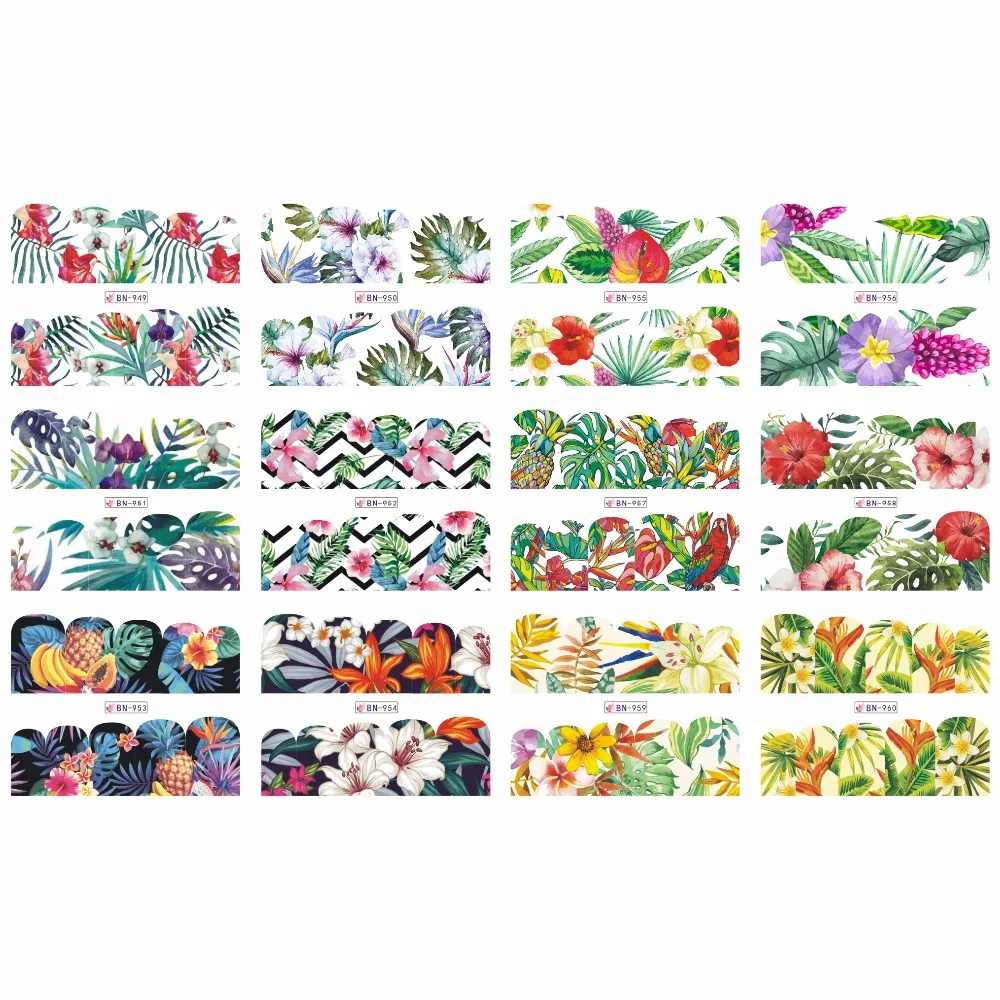 

12 PACKS / LOT NAIL ART BEAUTY WATER DECAL SLIDER NAIL TROPICAL PLANT FRUIT BAMBOO LEAF PINE APPLE BANANA BN949-960