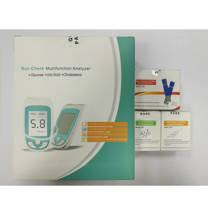 

3 in 1 Guc-Check Blood Glucose & Cholesterol & Uric Acid Meter Multi-Function Monitoring System with Test Strips