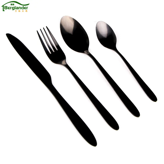 BERGLANDER 24 Pieces Black Silverware Sets Stainless Steel Cutlery ... BERGLANDER 24 Pieces Black Silverware Sets Stainless Steel Cutlery ...