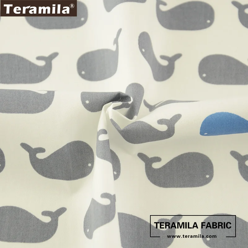 Teramila Fabrics Cotton Twill Tissue Printed Cartoon Blue and Grey Whale Patterns Textile Clothing Bedding Dolls Decoration