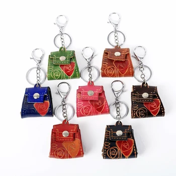 

Fashion Mini Coin Purse Key Ring Rose bag Keychains Genuine leather Car Keychain Jewelry Woman bag Storage Pendant gift