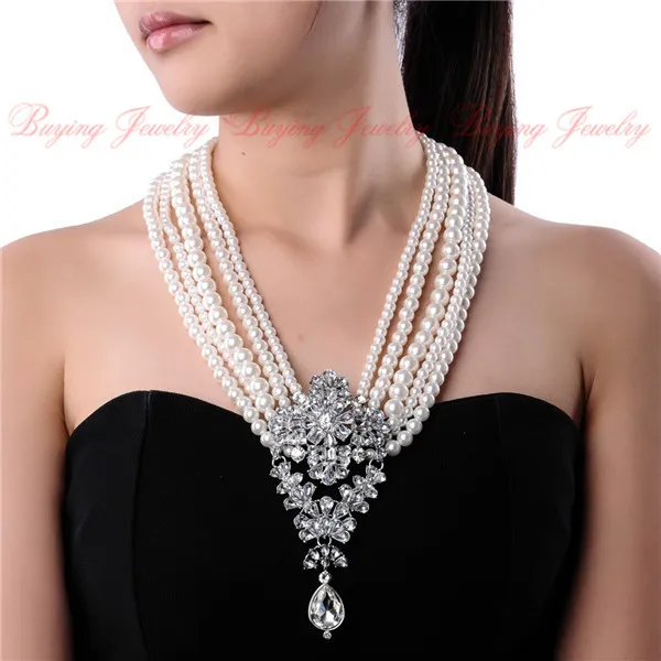 Attractive White Pearl Glass Beads Layered Bib Choker Pendant Necklace Wedding Shining Jewelry Gift | Украшения и аксессуары