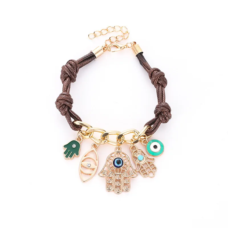 Vintage-Style-Devil-Eyes-Five-Pendants-Knit-Golden-Personalized-Bracelets-For-Women